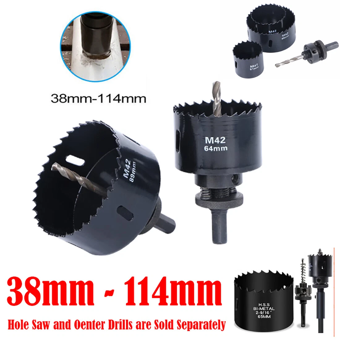 M42 Hole Saw Cutter 38 114mm Bit Bi Metal Wood Plastic Holesaw For Iron Metal