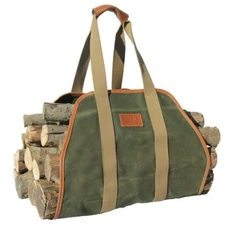 Waxed Canvas Log Carrier Tote Bag40"X19" Firewood HolderFireplace Wood Stove ...