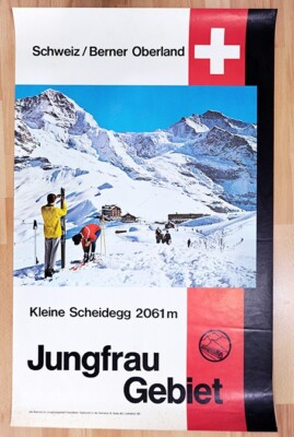 original Schweiz Werbe Plakat Poster Affiche Schweiz Berge Ski Schnee 60er