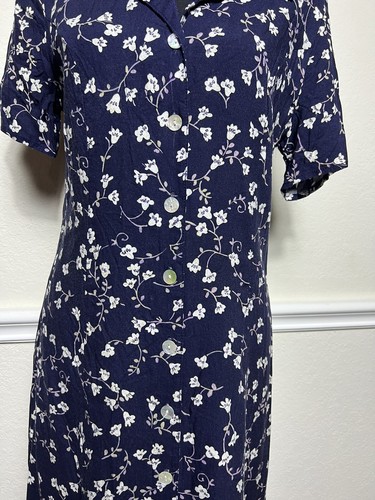 D. W. Studio Maxi Shirt Dress Sz 10 Cottagecore Navy White Floral Buttons - Picture 3 of 11