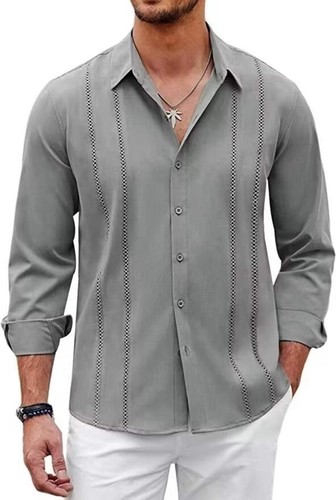Mens Slim Fit Striped Cardigan Shirt, Thin and Lightweight Polyester Blend, Perf - Picture 7 of 43
