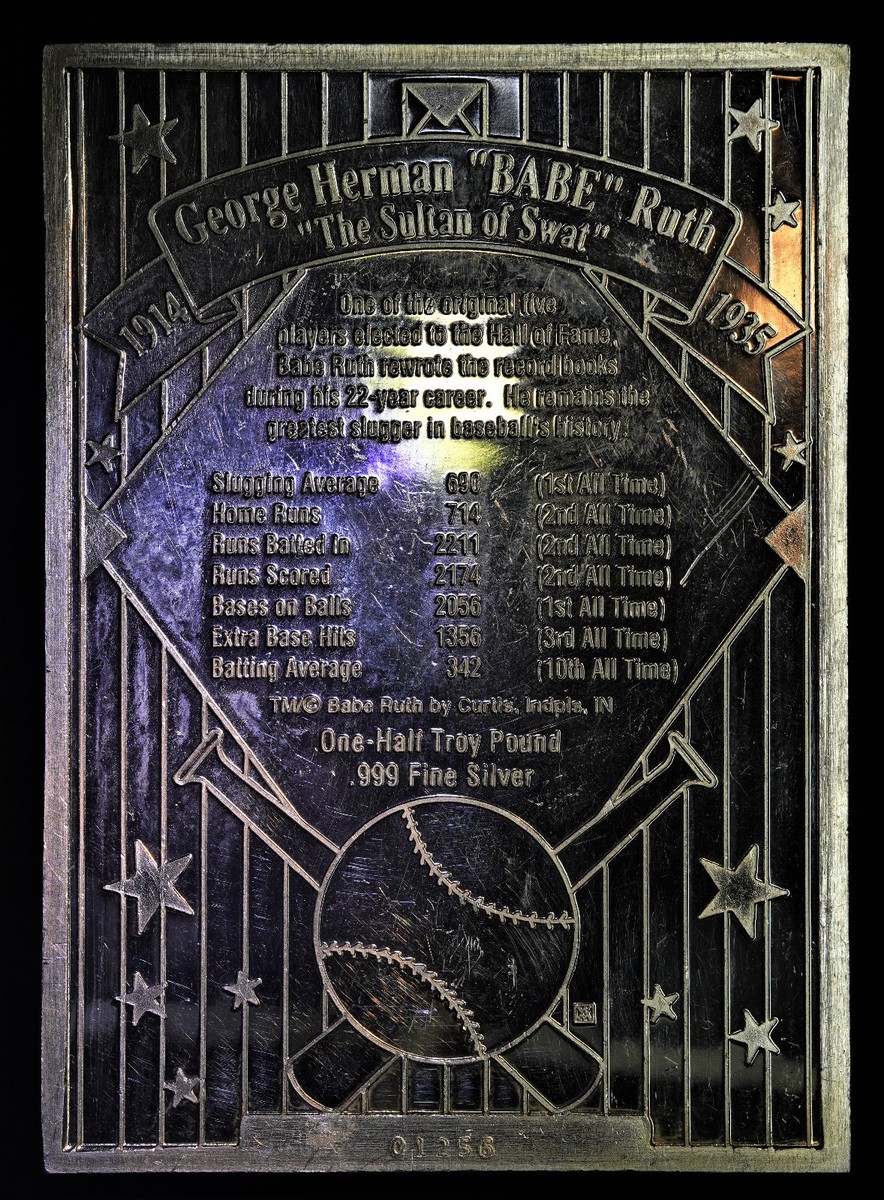 BABE RUTH New York Baseball Dream Team 6oz 999 FINE Silver art bar