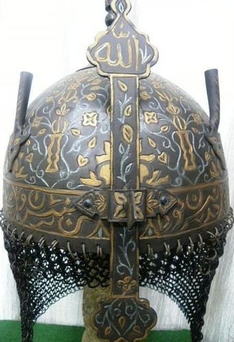 ARMOUR PERSIAN WARRIOR HELMET ( KHULA KHUD ) ARABIC INSCRIPTION SKULL FLORAL - Picture 2 of 10