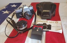 Minolta SRT 101 Camera w/Minolta MC f1.7 55mm  f2.8 35mm Lenses, Case, Strap