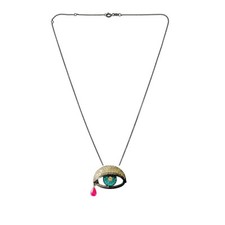 Rarities Silver Black Rhodium-plated Blue Topaz "Evil Eye" Necklace. 16"