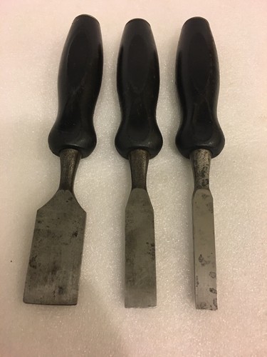 Juego de 3 cinceles de carpintería de borde biselado artesanal EE. UU. - Imagen 4 de 8