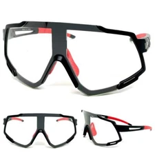 SPORT CYCLING WRAP Protective Safety Eyewear Clear Lens SUN GLASSES Black Frame