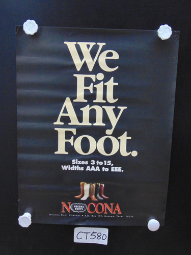 Vintage Rodeo Western Poster Cowboy 1990's Nocona Boots We Fit any Foot