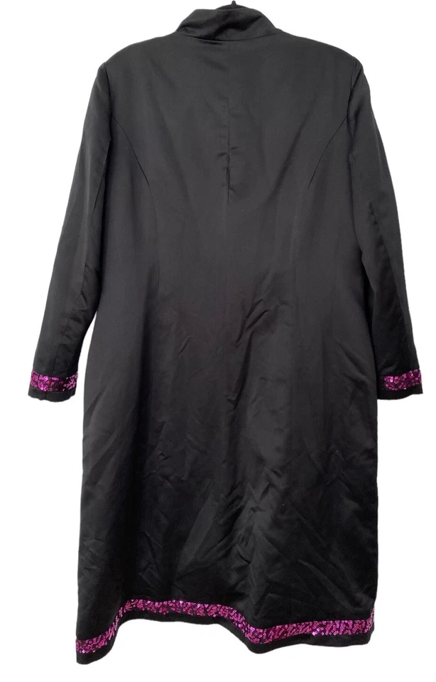 Ashro Mujer Negro Brillante Larga Abierta Chaqueta Púrpura Lentejuelas Borde Iglesia Noche 16 Foto 3 de 4