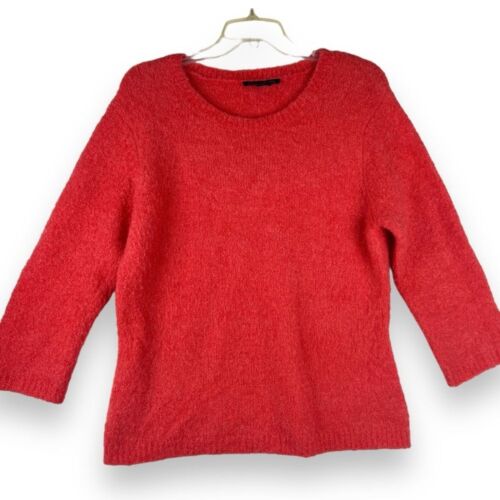 Boston Proper Crewneck Coral Sweater Womens Size Large Cozy Bold Bright Bold