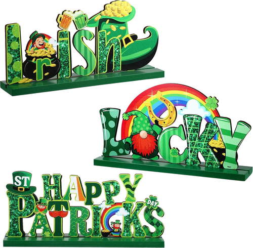 3 Pieces St. Patrick'S Day Table Decoration Shamrock Sign Table Centerpiece Lepr