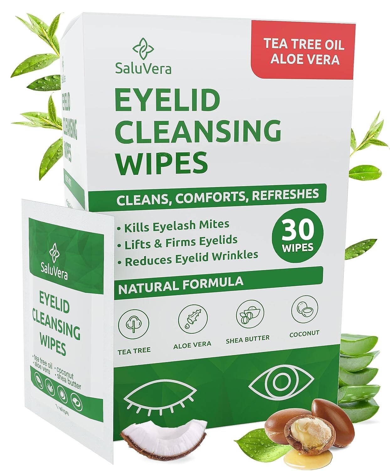 Eye Lid Cleaning  Wipes&ndash;Tea Tree & Aloe Vera for Dry, Itchy Eyes, 30 Wipes