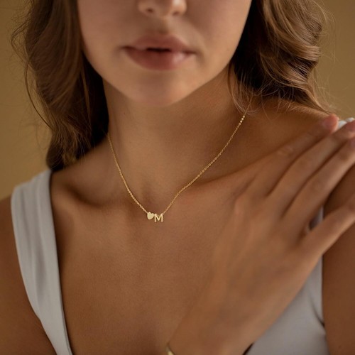 Collares con inicial de corazón para mujer enchapados en oro de 14K delicado corazón letra de la A a la Z - Imagen 183 de 265