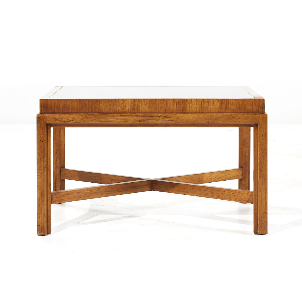 Drexel Heritage Mid Century Walnut and Smoked Glass Side End Table