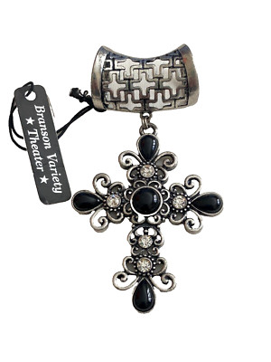 NWT Silver-Tone CROSS Black & Crystal Accents SCARF Slide Ring