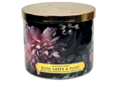 NEW BLUSH AMBER & PEONY BATH & BODY WORKS SCENTED 3-WICK LARGE 14.5 OZ CANDLE