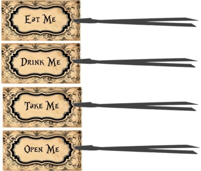 24 ALICE IN WONDERLAND EAT ME DRINK ME TAKE ME OPEN ME SHOWER BIRTHDAY PARTY TAG