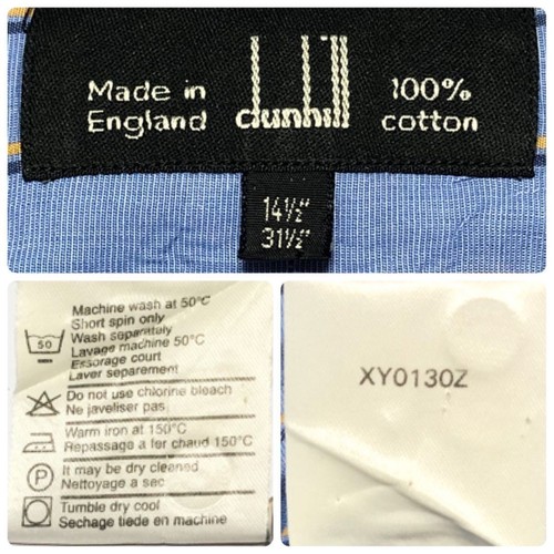 DUNHILL AUTHENTIC Cotton dress shirt striped embroidered logo size 31.141/2 blue - Picture 7 of 7