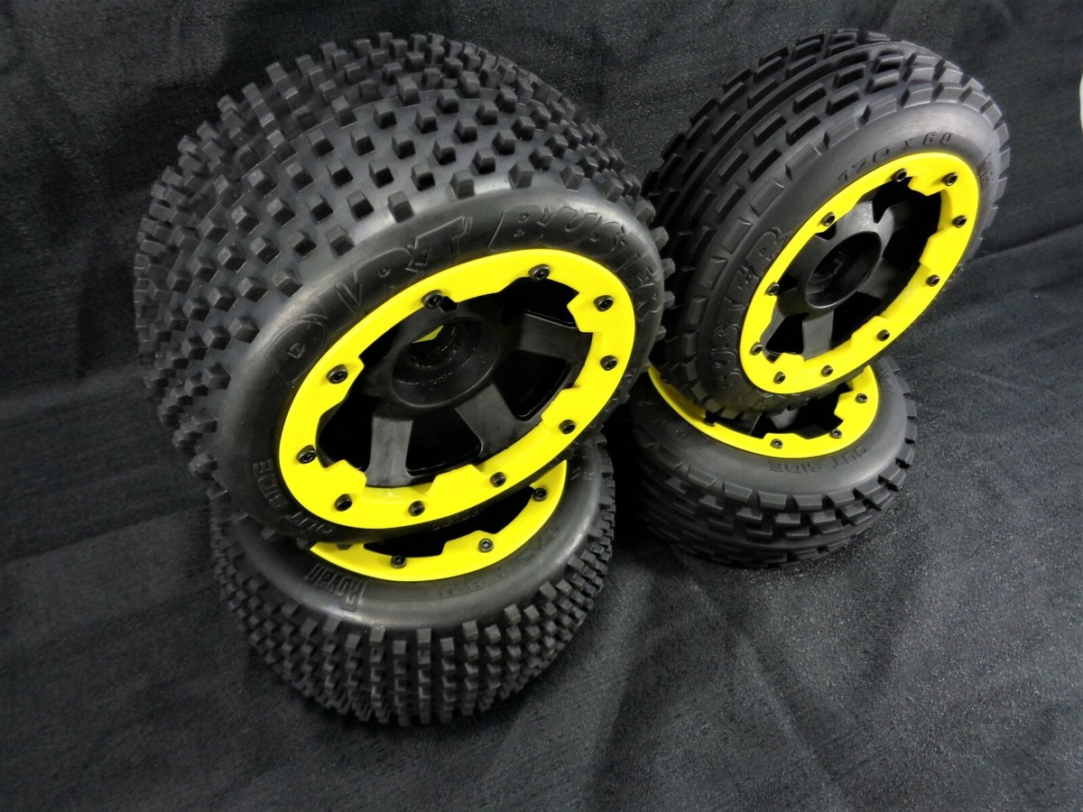 Roues Beadlock Orange Rovan 24mm Avec Pneus Dirt Buster - Compatible HPI Baja 5B/5T Et King Motor