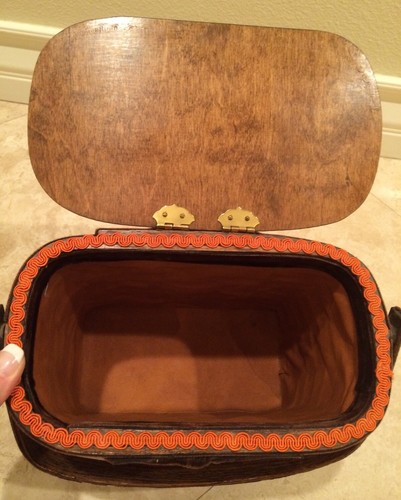 GEWEBTER KORB BILD HANDTASCHE Vintage Handtasche Beuteltasche Holz Top Griff Schleife Handarbeit USA - Bild 5 von 12