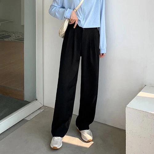 Suit Pants Women Trousers Casual High Waist Straight Office Leg Wide Long Fall