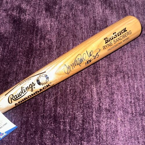 RYNE SANDBERG (Chicago Cubs) Signed Engraved BAT Beckett Auth (BAS) w HOF Inscr - Picture 3 of 9
