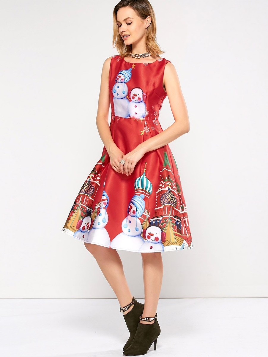 ladies christmas skater dress Christmas Ornaments Patterned Skater Dress Women, Holiday Festival Fashion Aesthetic Dress, Loungewear, All over Print, Fit and Flare Dress