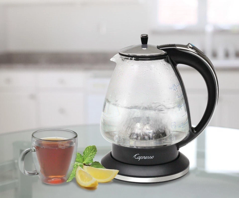 Capresso H2O Glass Rapid-Boil Kettle (48 oz, Black/Polished Chrome) - New - Image 4 of 4