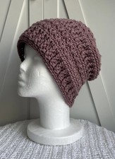 Crochet Beanie Hat Slightly Slouchy Mauve Purple Unique Handmade Fall Winter