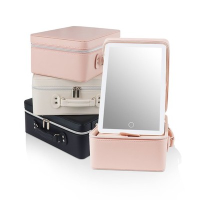 LED Lighted Makeup Case with Mirror Portable Cosmetic Organizer Box for Travel