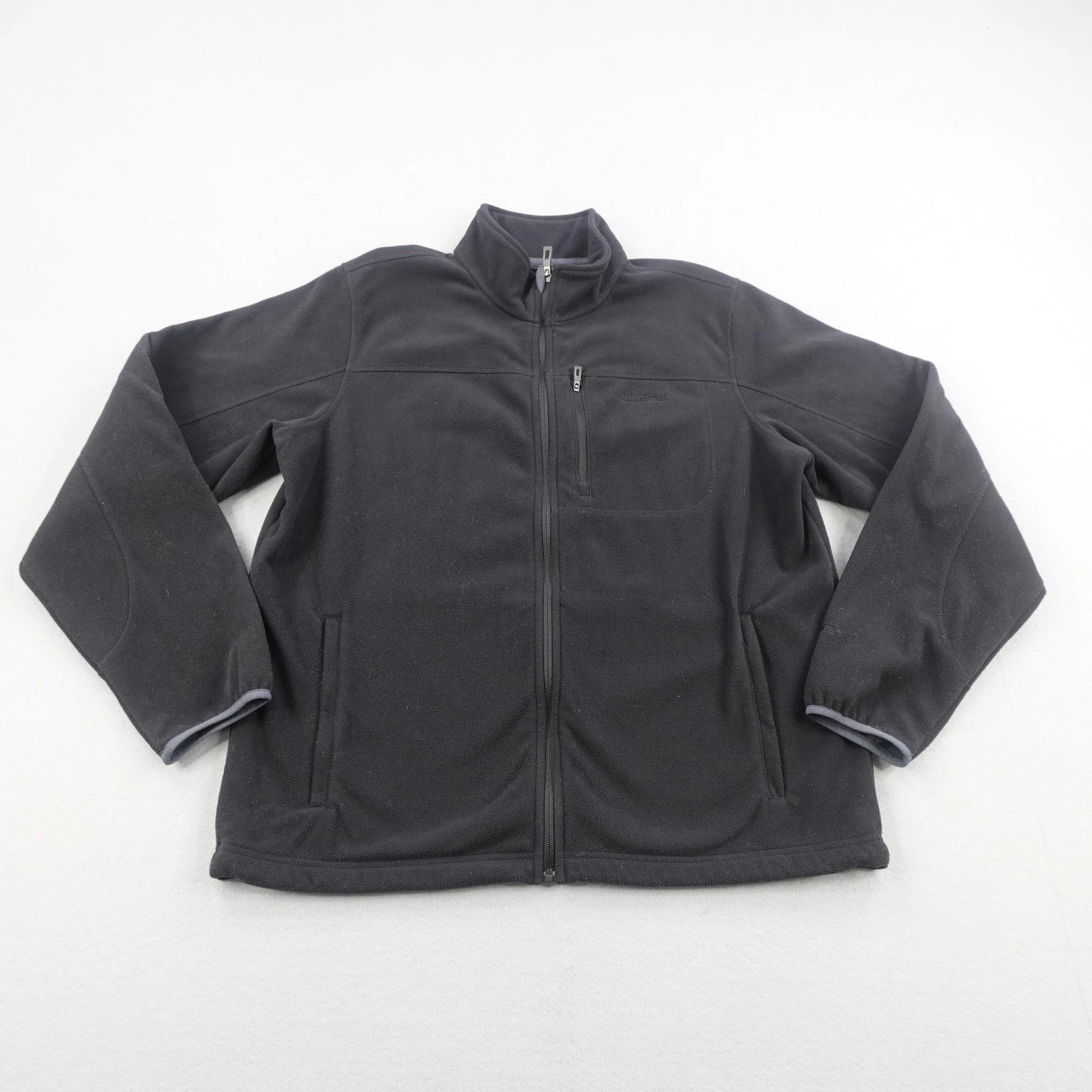 LL Bean Jacket Mens Medium Reg Black Fleece Full Zip Up Coat Outdoors Mock Neck