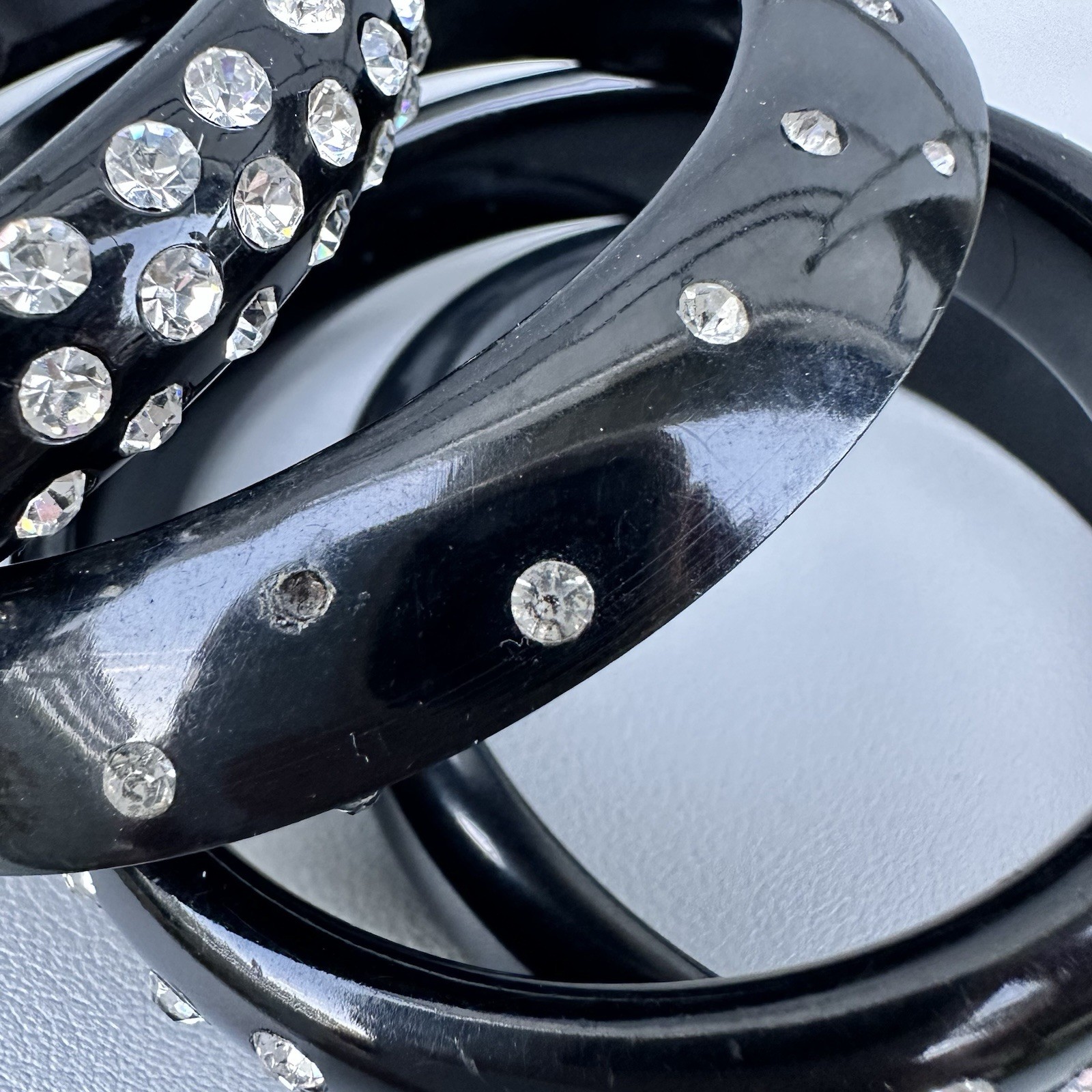 Vintage Bangle Stack Black Rhinestone Sculptural … - image 5