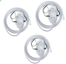 Lot of 3 Oxygen Masks Adult with 7" tubing Medline w nose clip  Elastic strap
