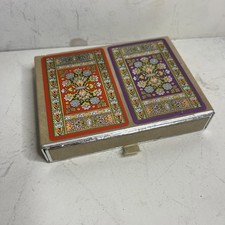 Congress Playing Cards Floral Red Purple Double Deck Vtg Bridge orig velvet box