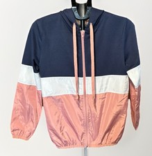 Kaii Womens M Hooded Windbreaker Color Block Pink/White/Blue Full Zip Gorpcore