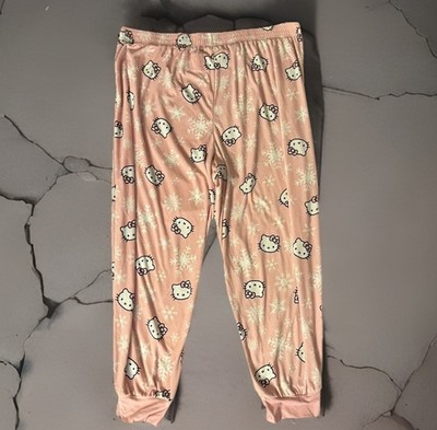 HELLO KITTY Joggers Womens 2X-Large Pink Snowflake Velour SANRIO Pajama Pants