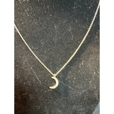 Crescent Moon Charm Necklace Rhinestone Accented Silver Tone Chain