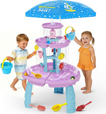 Water Table for Toddlers,3-Tier Sand and Water Table with Umbrella Rain Shower
