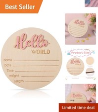 Baby Announcement Sign, 5.9in Wooden Hello World Newborn Signs Birth Announce...