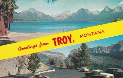 Greetings from Troy Montana Postcard 1950's