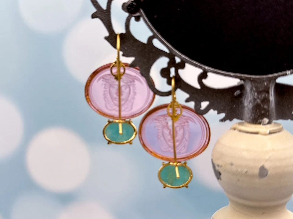 TAGLIAMONTE Designs (2347E) 925SS/YGP Venetian Cameo Earrings*Medusa*Reg.$285 - Image 4 of 4