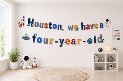 Houston We Have Four Year Old Banner Space 4th Birthday Astronaut Rocket Garland