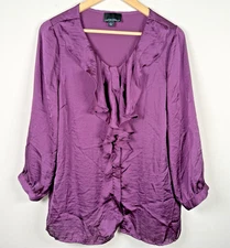 Cynthia Rowley Ruffle Tie Top Hidden Button Long Sleeves Purple Size L Romantic