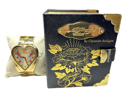 ED HARDY Watch CHRISTIAN AUDIGIER HEARTS Koi Crush Pond Heart Band Rare W Box - Picture 2 of 11