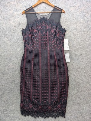 knee length dresses for ladies Maggy London Embroidered Floral Overlay Cocktail Dress in Twilight Navy at Nordstrom, Size 8 main image 1