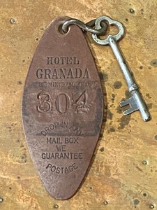 Antique Hotel Room Skeleton Key & Fob HOTEL GRANADA Birmingham Alabama 