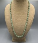 Bead Necklace 25”L, Gp Silver Clasp. Vtg Chinese Light Green Hand Knotted Jade