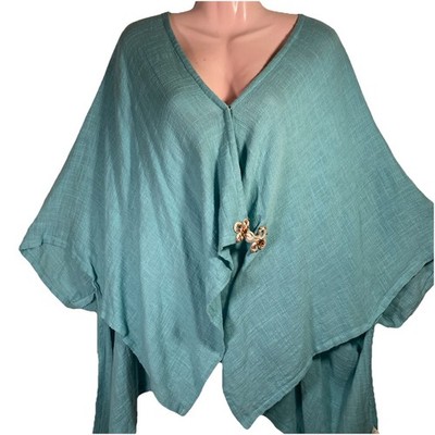 Lagen Beach Soft Surroundings Casual Light Cotton Gauze Wrap Top Frog Closure