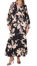 Vince Camuto Women's Floral-Print Smocked Tiered Maxi Dress - Rich Black, XS
