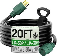 20FT 30 Amp Generator Extension Cord 4 Prong NEMA L14-30P/L14-30R 10GA STW